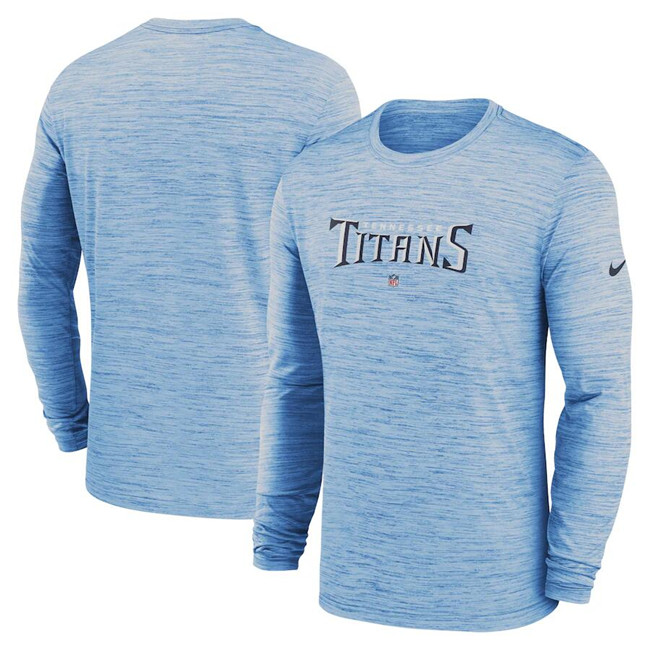 Men's Tennessee Titans Blue Sideline Team Velocity Performance Long Sleeve T-Shirt - Click Image to Close